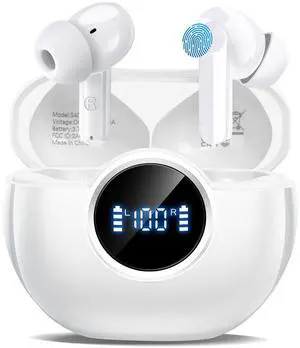 Wireless Earbuds 2025 NEW Bluetooth 5.4 Headphones Bass 3D Stereo, In-Ear Earphones with 4 ENC Noise Cancelling Mic, 48H Playtime with LED Display, IPX7 Waterproof for Laptop Pad Android iOS, White Wireless Earbuds 2025 NEW Bluetooth 5.4 Headphones Bass 3D Stereo, In-Ear Earphones with 4 ENC Noise Cancelling Mic, 48H Playtime with LED Display, IPX7 Waterproof for Laptop Pad Android iOS, White
