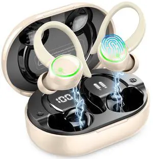 Wireless Earbuds, Bluetooth 5.4 Headphones Sports, 50H Playback Over-Ear buds with ENC Noise Cancelling Mic, Deep Bass Earphones with Earhooks, IP7 Waterproof Headset for Running Workout Off-white Wireless Earbuds, Bluetooth 5.4 Headphones Sports, 50H Playback Over-Ear buds with ENC Noise Cancelling Mic, Deep Bass Earphones with Earhooks, IP7 Waterproof Headset for Running Workout Off-white