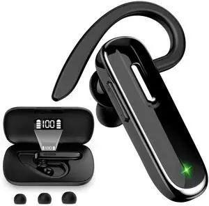 Jinreoo Bluetooth Earpiece V5.1, Wireless Hands-Free Headset with Charging Case, Built-in Microphone for iPhone Android Business Calls Jinreoo Bluetooth Earpiece V5.1, Wireless Hands-Free Headset with Charging Case, Built-in Microphone for iPhone Android Business Calls