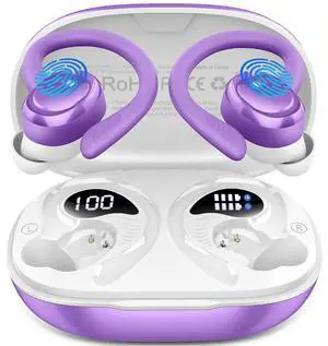 Hupoaf Wireless Earbuds Sport, 2025 Bluetooth 5.4 Headphones with Earhooks, 50H Stereo Deep Bass Over Ear Buds with 4 ENC Noise Canceling Mics, IP7 Waterproof Earphones for Running Workout Gym -Purple Hupoaf Wireless Earbuds Sport, 2025 Bluetooth 5.4 Headphones with Earhooks, 50H Stereo Deep Bass Over Ear Buds with 4 ENC Noise Canceling Mics, IP7 Waterproof Earphones for Running Workout Gym -Purple