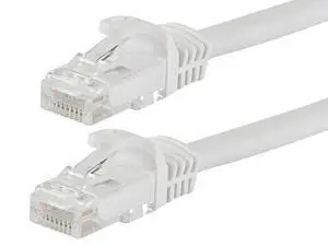 Monoprice Cat5e Ethernet Patch Cable - Snagless RJ45, Stranded, 350Mhz, UTP, 24AWG, 7 Feet, White - Flexboot Series Monoprice Cat5e Ethernet Patch Cable - Snagless RJ45, Stranded, 350Mhz, UTP, 24AWG, 7 Feet, White - Flexboot Series