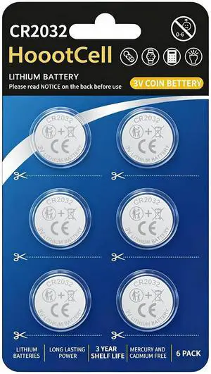 HoootCell CR2032 Batteries 6 Pack, CR 2032 Lithium Battery 3V High Capacity Coin Cell Battery for Car Key Fob Watches HoootCell CR2032 Batteries 6 Pack, CR 2032 Lithium Battery 3V High Capacity Coin Cell Battery for Car Key Fob Watches