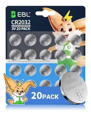 EBL CR2032 Batteries 3V Coin Battery 20 Pack, Child Safety, Leak-Proof EBL CR2032 Batteries 3V Coin Battery 20 Pack, Child Safety, Leak-Proof