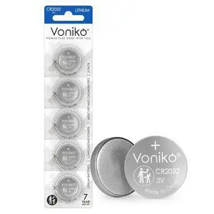 Voniko CR2032 3V Lithium Batteries 5 Pack for Child Safety, Compatible with AirTag, Key Fobs, Thermometers, Scales 7 Years Shelf Life Voniko CR2032 3V Lithium Batteries 5 Pack for Child Safety, Compatible with AirTag, Key Fobs, Thermometers, Scales 7 Years Shelf Life