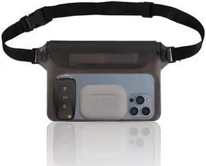 Triple zip lock protection Waterproof Fanny Pack - Waterproof Phone Pouch with Waist Strapfor Outdoor Water Sports, Boating, Hiking,Kayaking,Fishing Beach, Camping and Swimming (Transparent Black) Triple zip lock protection Waterproof Fanny Pack - Waterproof Phone Pouch with Waist Strapfor Outdoor Water Sports, Boating, Hiking,Kayaking,Fishing Beach, Camping and Swimming (Transparent Black)