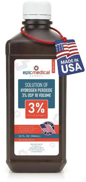 Epic Medical Supply Hydrogen Peroxide 32 oz. First Aid Antiseptic and Multipurpose Cleaner, 3% USP, Topical Wash for Minor Cuts, Scrapes, Insect Bites, and Skin Irritations. (1) Epic Medical Supply Hydrogen Peroxide 32 oz. First Aid Antiseptic and Multipurpose Cleaner, 3% USP, Topical Wash for Minor Cuts, Scrapes, Insect Bites, and Skin Irritations. (1)