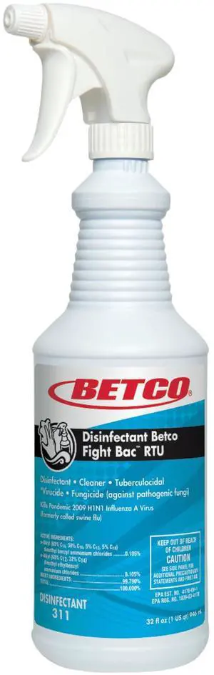 Betco FIGHT BAC RTU Disinfectant Cleaner, Citrus Floral, 32 oz. Bottle, 12/Carton (3111200) Betco FIGHT BAC RTU Disinfectant Cleaner, Citrus Floral, 32 oz. Bottle, 12/Carton (3111200)