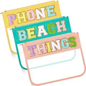 Patelai 3 Pcs Chenille Letter Zipper Pouch for Travel Clear Snack Bags Waterproof Cosmetic Pouch Nylon Gym Beach Multipurpose Makeup Bag for Women Girl(Beach, Phone, Things,Candy Color) Patelai 3 Pcs Chenille Letter Zipper Pouch for Travel Clear Snack Bags Waterproof Cosmetic Pouch Nylon Gym Beach Multipurpose Makeup Bag for Women Girl(Beach, Phone, Things,Candy Color)