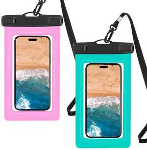 BOLTJOY Universal Waterproof Phone Case Pouch with Neck Strap, 2-Pack, Black & White (Pink&Green) BOLTJOY Universal Waterproof Phone Case Pouch with Neck Strap, 2-Pack, Black & White (Pink&Green)