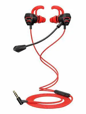 Wired Gaming Earbuds with Detachable Dual Microphone, Noise Cancelling in-Ear Headset for PS5, PS4, PC, Mobile Phone, 3.5mm Bass Stereo Earphones, Red Wired Gaming Earbuds with Detachable Dual Microphone, Noise Cancelling in-Ear Headset for PS5, PS4, PC, Mobile Phone, 3.5mm Bass Stereo Earphones, Red