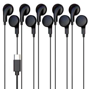5 Pack Bulk Wired Earphones, USB-C, in-Ear, Compatible with Phone, Tablet, Laptop, PC for School, Online Class, Meeting, Web Conference, Practice, Test, Black 5 Pack Bulk Wired Earphones, USB-C, in-Ear, Compatible with Phone, Tablet, Laptop, PC for School, Online Class, Meeting, Web Conference, Practice, Test, Black