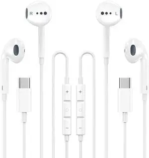 USB C Headphones for iPhone 16 15,2 Pack Type C Earbuds Wired Earbuds with Microphone & Remote Control Noise Cancelling Earphones Compatible with iPhone 15/16 Pro Max, iPad Pro,S24 S23 Most USB C Jack USB C Headphones for iPhone 16 15,2 Pack Type C Earbuds Wired Earbuds with Microphone & Remote Control Noise Cancelling Earphones Compatible with iPhone 15/16 Pro Max, iPad Pro,S24 S23 Most USB C Jack