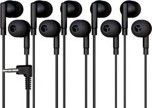 5 Pack Bulk Wired Earbuds, In Ear Headphones with 3.5mm Jack, 4ft Tangle Free Cable, Comfortable Fit, Affordable and Cost Effective, Ideal for School Classroom Testing Students Events Groups, Black 5 Pack Bulk Wired Earbuds, In Ear Headphones with 3.5mm Jack, 4ft Tangle Free Cable, Comfortable Fit, Affordable and Cost Effective, Ideal for School Classroom Testing Students Events Groups, Black