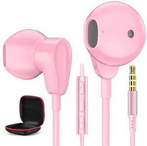 Jiunai 3.5mm Wired Earbuds with Mic, Half in-Ear Corded Headphones Pink Jiunai 3.5mm Wired Earbuds with Mic, Half in-Ear Corded Headphones Pink