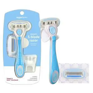 Amazon Basics 5-Blade Extra Smooth Razor for Women with Moisturizing Strips, Handle, 2 Cartridge Refills & Shower Holder (Previously Solimo) Amazon Basics 5-Blade Extra Smooth Razor for Women with Moisturizing Strips, Handle, 2 Cartridge Refills & Shower Holder (Previously Solimo)