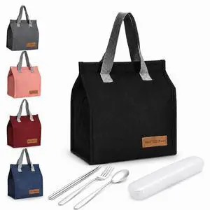 Lukymart Lunch Bag for Men/Women, Waterproof Reusable Portable Lunch Tote, with Silverware Set, Lunch Tote Bags for Work Travel Outdoor, Black Lukymart Lunch Bag for Men/Women, Waterproof Reusable Portable Lunch Tote, with Silverware Set, Lunch Tote Bags for Work Travel Outdoor, Black