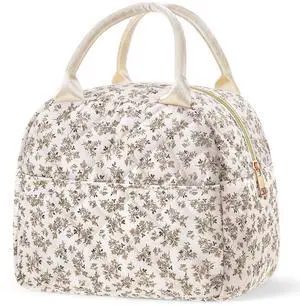 Cunno Insulated Quilted Fabric Lunch Bag for Women Man Adult Lightweight Floral Food Box Leakproof Cooler Food Containers Reusable Large Capacity Lunch Bag for Work Picnic or Travel Cunno Insulated Quilted Fabric Lunch Bag for Women Man Adult Lightweight Floral Food Box Leakproof Cooler Food Containers Reusable Large Capacity Lunch Bag for Work Picnic or Travel