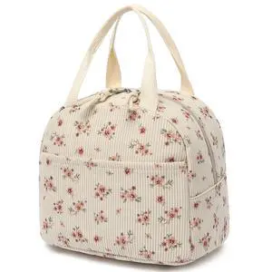 Qiwuphx Corduroy Lunch Box for Girls Women Reusable Insulated Lunch Bag for School Work (Corduroy Floral Pink) Qiwuphx Corduroy Lunch Box for Girls Women Reusable Insulated Lunch Bag for School Work (Corduroy Floral Pink)