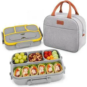 Lunch Box Set Bento Box, 4-Compartment Lunch Containers,High Capacity Lunch Tote Bags for Work, Travel, Outdoor (Grey) Lunch Box Set Bento Box, 4-Compartment Lunch Containers,High Capacity Lunch Tote Bags for Work, Travel, Outdoor (Grey)