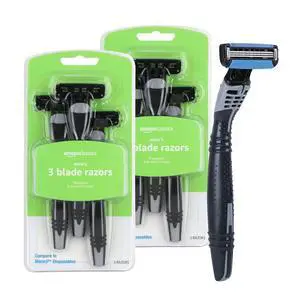 Amazon Basics 3-Blade Disposable Razors for Men, Close and Comfortable Shave, Reduces Irritation, 6 Count, 2 Packs of 3 (Previously Solimo) Amazon Basics 3-Blade Disposable Razors for Men, Close and Comfortable Shave, Reduces Irritation, 6 Count, 2 Packs of 3 (Previously Solimo)