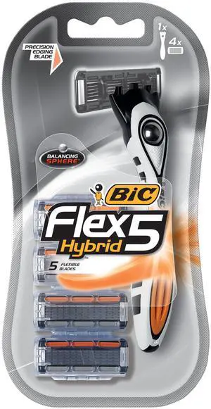 BIC Flex 5 Hybrid Men's 5-Blade Disposable Razor, 1 Handle and 4 Cartridges BIC Flex 5 Hybrid Men's 5-Blade Disposable Razor, 1 Handle and 4 Cartridges