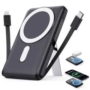 10000mAh Magnetic Power Bank with Built-in Cables Battery Pack for iPhone | MagSafe Portable Charger LED Display Wireless Charger Travel Essential Battery Pack for iPhone 17/16/15/14/13/12 Android 10000mAh Magnetic Power Bank with Built-in Cables Battery Pack for iPhone | MagSafe Portable Charger LED Display Wireless Charger Travel Essential Battery Pack for iPhone 17/16/15/14/13/12 Android