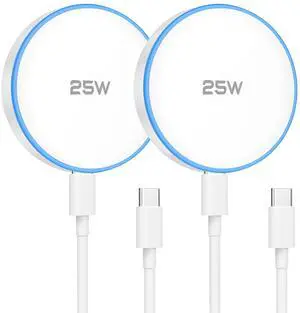 25W MagSafe Charger 2 Pack Magnetic Wireless Charging Pads with 6FT Cables | 25W magnetic charging with two 6FT USB C cables, compatible with iPhone 17/16/15/14/13/12 Series and AirPods 4/3/2/Pro 25W MagSafe Charger 2 Pack Magnetic Wireless Charging Pads with 6FT Cables | 25W magnetic charging with two 6FT USB C cables, compatible with iPhone 17/16/15/14/13/12 Series and AirPods 4/3/2/Pro