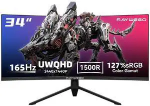 Raywego 34 inch 1500R Ultrawide Curved Gaming Monitor, 21:9 UWQHD, 3440x1440p, 165Hz Monitor with RGB Backlight, PIP/BPB, 127% sRGB,Crosshair/Game Mode,FreeSync HDMI 2.0 x2 & DP1.4 x 2 Raywego 34 inch 1500R Ultrawide Curved Gaming Monitor, 21:9 UWQHD, 3440x1440p, 165Hz Monitor with RGB Backlight, PIP/BPB, 127% sRGB,Crosshair/Game Mode,FreeSync HDMI 2.0 x2 & DP1.4 x 2