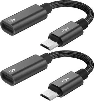 USB C to Micro USB Adapter (2 Pack) Type C Female to Micro USB Male Charger Connector Support Charge & Sync Compatible with Galaxy S7 Edge S6 LG Nexus 5 4 and Micro USB Devices-Black