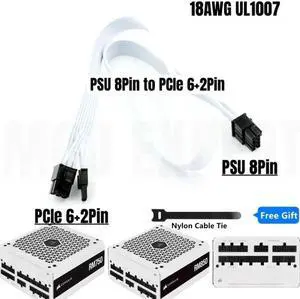 JAENFONG Original CORSAIR White GPU Power Cable PSU 8Pin to PCIe 6+2Pin for CORSAIR RM750 RM850 RM Series (2021) Modular Power Supply NEW