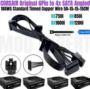 JAENFONG Original New 6Pin to 4 SATA Angled HDD SSD Power Cable for CORSAIR HX750i HX850i HX1000i HX1200i Modular PSU 18AWG 50+15+15+15CM JAENFONG Original New 6Pin to 4 SATA Angled HDD SSD Power Cable for CORSAIR HX750i HX850i HX1000i HX1200i Modular PSU 18AWG 50+15+15+15CM