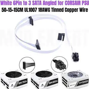 JAENFONG 6Pin to 3 SATA Right Angled HDD SSD Power Cable for CORSAIR White Modular Power Supply RM750x RM850x RM750i RM850i RM1000i 18AWG