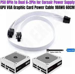 JAENFONG White PSU 8Pin to PCIe Dual 6+2Pin GPU Power Cable 18AWG 60CM for CORSAIR RM750 RM850 RM Series (2021) Modular Power Supply Unit JAENFONG White PSU 8Pin to PCIe Dual 6+2Pin GPU Power Cable 18AWG 60CM for CORSAIR RM750 RM850 RM Series (2021) Modular Power Supply Unit