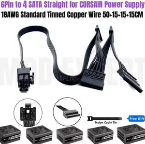 JAENFONG Original 6Pin to 4 SATA Straight HDD SSD Power Cable for CORSAIR RM650x RM750x RM850x RM1000x Modular PSU 18AWG 50+15+15+15CM JAENFONG Original 6Pin to 4 SATA Straight HDD SSD Power Cable for CORSAIR RM650x RM750x RM850x RM1000x Modular PSU 18AWG 50+15+15+15CM