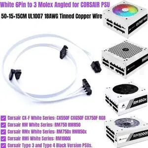 JAENFONG White 6Pin to 3 Molex Fan Power Cable for CORSAIR RM750i RM850i RM1000i RM750 RM850 RM750x RM850x CX550F CX650F C750F Power Unit