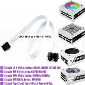JAENFONG White PSU 8Pin to 4+4Pin CPU Cable for CORSAIR RM750i RM850i RM1000i RM750 RM850 RM750x RM850x CX550F CX650F C750F Modular Power