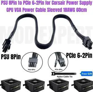 JAENFONG PSU 8Pin to PCIe 6+2Pin GPU VGA Power Cable Sleeved Net for CORSAIR CX430M CX500M CX600M CX750M 80Plus Bronze Modular Power Unit