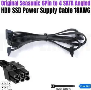 JAENFONG Original Seasonic 4 Port Male SATA Angled SSD HDD Power Cable for PRIME Ultra Platinum 1000W, 850W, 750W, 650W 550W Modular PSU