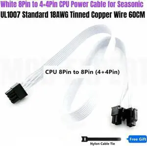 JAENFONG White PSU 8Pin to 4+4Pin EPS12V CPU Power Cable 18AWG 60CM for Seasonic VERTEX GX-1200 GX-1000 WHITE EDITION Power Supply Power