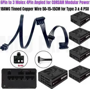 JAENFONG 6Pin to 3 Molex 4Pin Angled IDE PATA Perif Fan Power Cable for CORSAIR RM550x, RM650x, RM750x, RM850x, RM1000x TYPE4 Modular PSU JAENFONG 6Pin to 3 Molex 4Pin Angled IDE PATA Perif Fan Power Cable for CORSAIR RM550x, RM650x, RM750x, RM850x, RM1000x TYPE4 Modular PSU