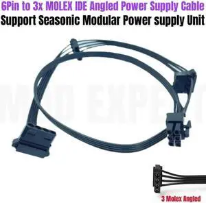 JAENFONG 6Pin to 3 Molex Right Angle IDE 4Pin Peripheral Power Cable for Seasonic GX-650, GX-550, GX-500 GOLD Modular Power Power Supply