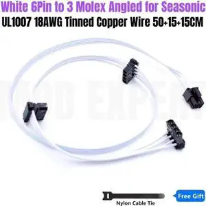 JAENFONG White 6Pin to 3 Molex IDE 4Pin Cooling Fan Power Cable for Seasonic FOCUS GX-1000 GX-850 GX-750 WHITE GOLD Modular Power Supply