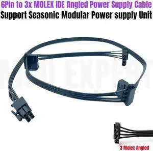 JAENFONG 6Pin to 3x Molex IDE 4Pin Angle Peripheral Modular Power Cable for Seasonic FOCUS SGX 750W 650W 550W 500W 450W GOLD Power Unit