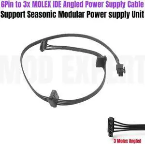 JAENFONG 6Pin to 3 Molex IDE 4Pin Angle Peripheral Modular Power Cable for Seasonic PRIME Ultra 1000W 850W 750W 650W 550W GOLD Power Unit