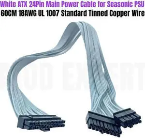 JAENFONG White 18+10Pin to 24Pin Main Power Cable for Seasonic FOCUS GX 1000W 850W 750W ATX3.0 WHITE 80PLUS GOLD Modular Power 60CM 18AWG