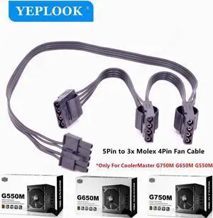 JAENFONG 5Pin to 3 Port Molex 4Pin IDE Straight Cooling Fan Power Cable For CoolerMaster GM Series G750M G650M G550M Semi-Modular