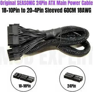 JAENFONG Original SEASONIC CORE GX-650 GX-550 GX-500 18+10Pin to 20+4Pin 24Pin Sleeved ATX MB Main Power Cable for GX-Series Modular PSUs