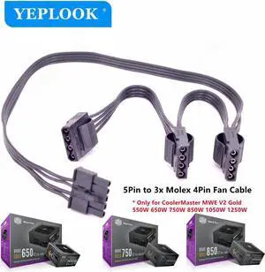JAENFONG 5Pin to 3 Port Molex 4Pin IDE Straight Fan Cable For CoolerMaster MWE V2 Gold Fully Modular 550W 650W 750W 850W 1050W 1250W