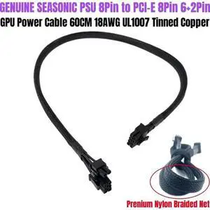 JAENFONG Original Seasonic X-Series X-1250, X-1050, X-850, X-750, X-650 GOLD Modular 6+2Pin PCI-E VGA GPU Power Cable Sleeved 60CM 18AWG