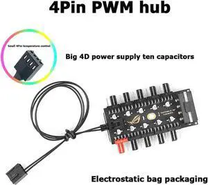 JAENFONG Motherboard 1 to 10pin fan 4 Pin PWM Cooler Fan HUB Splitter Extension 12V Power Supply Socket PC Speed Controller Adapter Large 4D port power supply